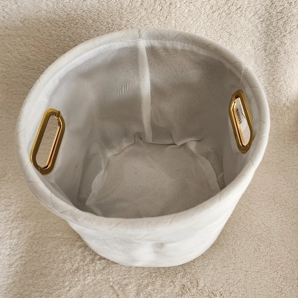 New holiday Storage Home Decor White & Gold Velvet Collapsible Basket Organizer